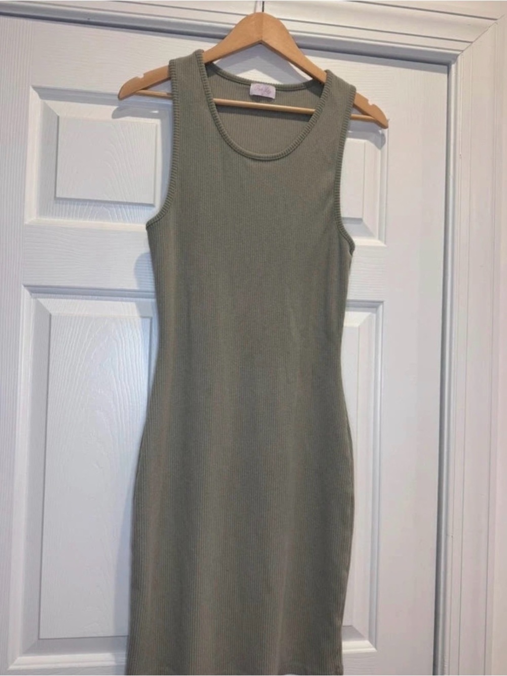 🌿 Pink Lily Sage Green Ribbed Bodycon Mini Dress pink lily Large